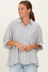 Black Striped Boxy Button Down Maternity Top