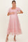Light Pink Tulle Puff Sleeve Smocked Maternity Midi Dress