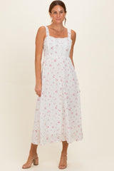 Pink Floral Lace Accent Sleeveless Maxi Dress