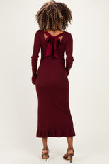 Burgundy Ribbed Knit Bow Back Maternity Maxi Dress