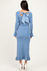Denim Ribbed Knit Bow Back Maxi Dress