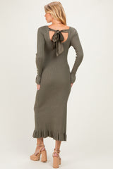 Olive Ribbed Knit Bow Back Maternity Maxi Dress