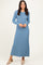 Denim Blue Ribbed Long Sleeve Sweater Midi Dress