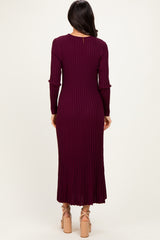 Burgundy Ribbed Long Sleeve Sweater Midi Dress