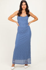 Blue Sleeveless Lace Square Neck Maternity Maxi Dress