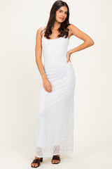 Ivory Sleeveless Lace Square Neck Maxi Dress