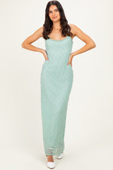 Sage Sleeveless Lace Square Neck Maxi Dress