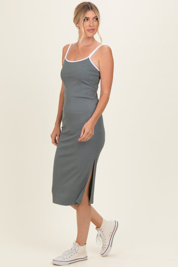 Olive Contrast Double Strap Midi Dress