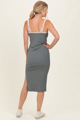 Olive Contrast Double Strap Midi Dress