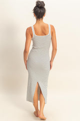 White Striped Fitted Midi Tank Dress