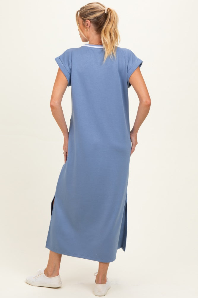Denim Blue Side Slit Maternity Midi Dress