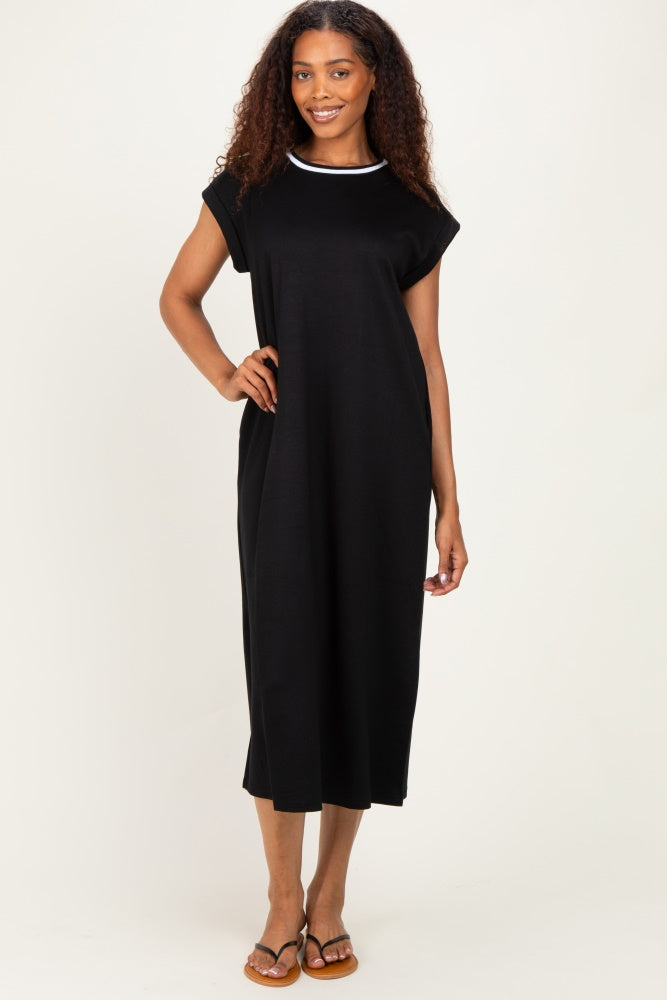 Black Side Slit Midi Dress