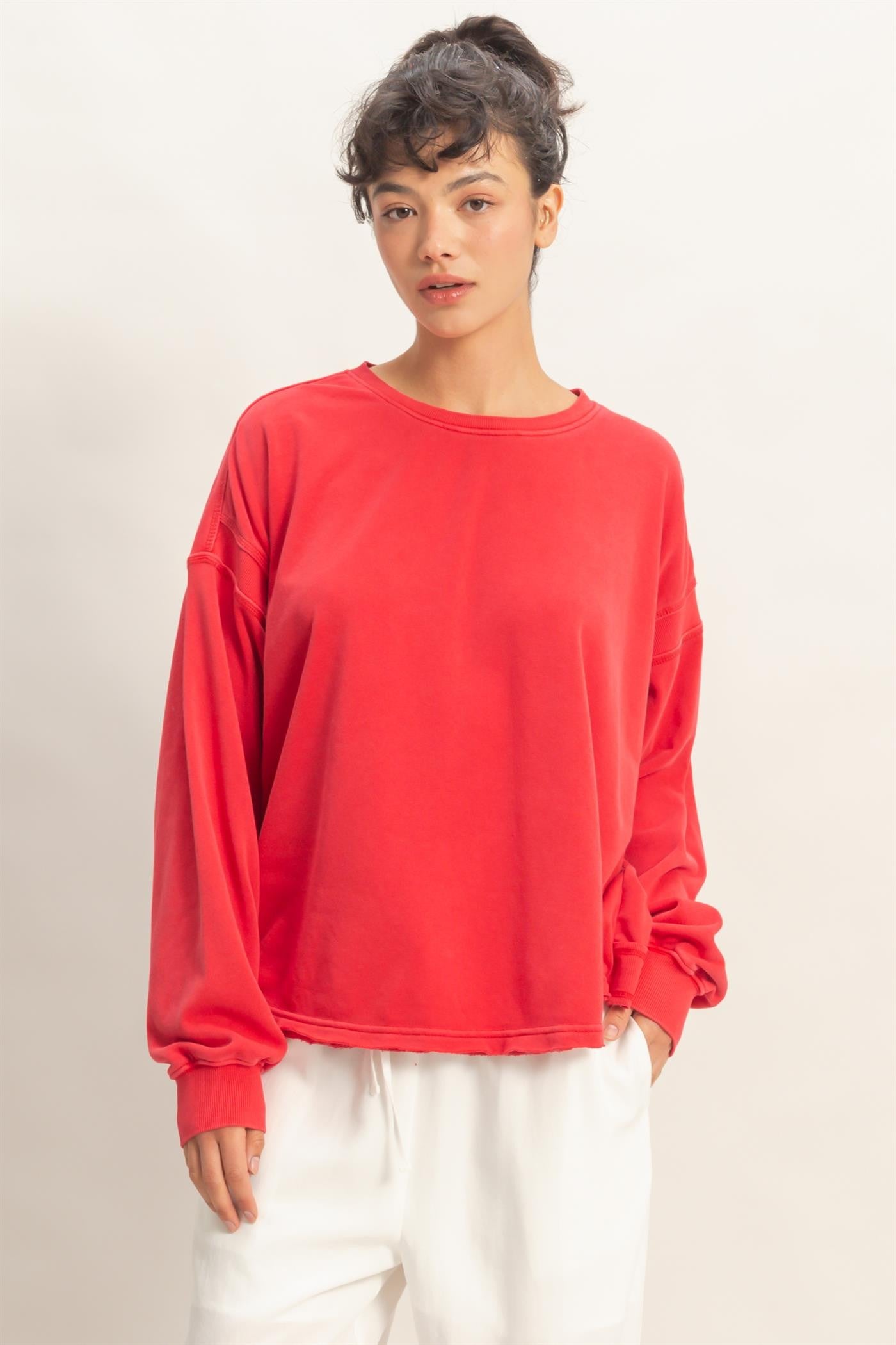 Red Oversized Cutout Back Maternity Sweatshirt