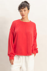 Red Oversized Cutout Back Maternity Sweatshirt