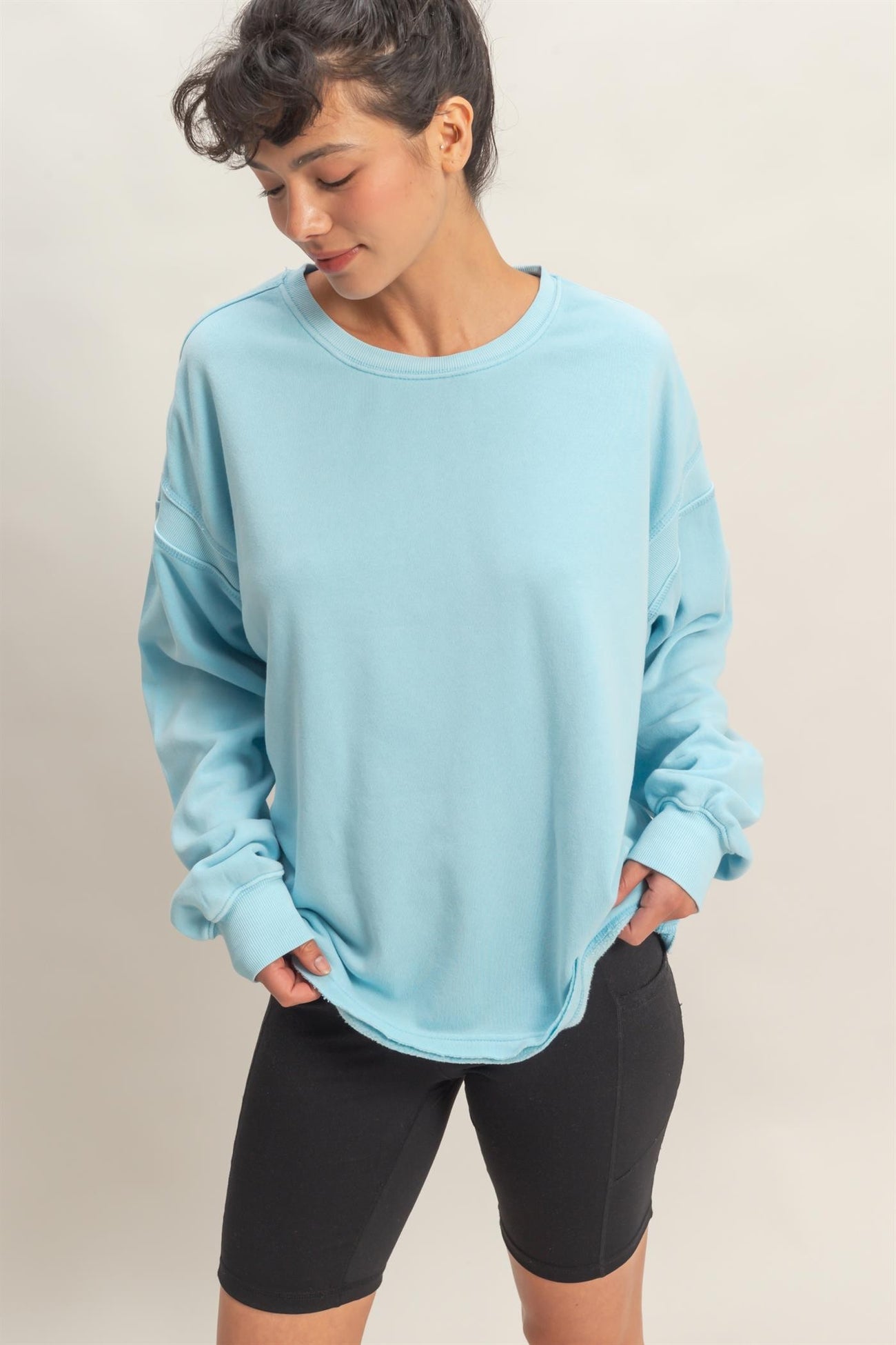 Light Blue Oversized Cutout Back Maternity Sweatshirt