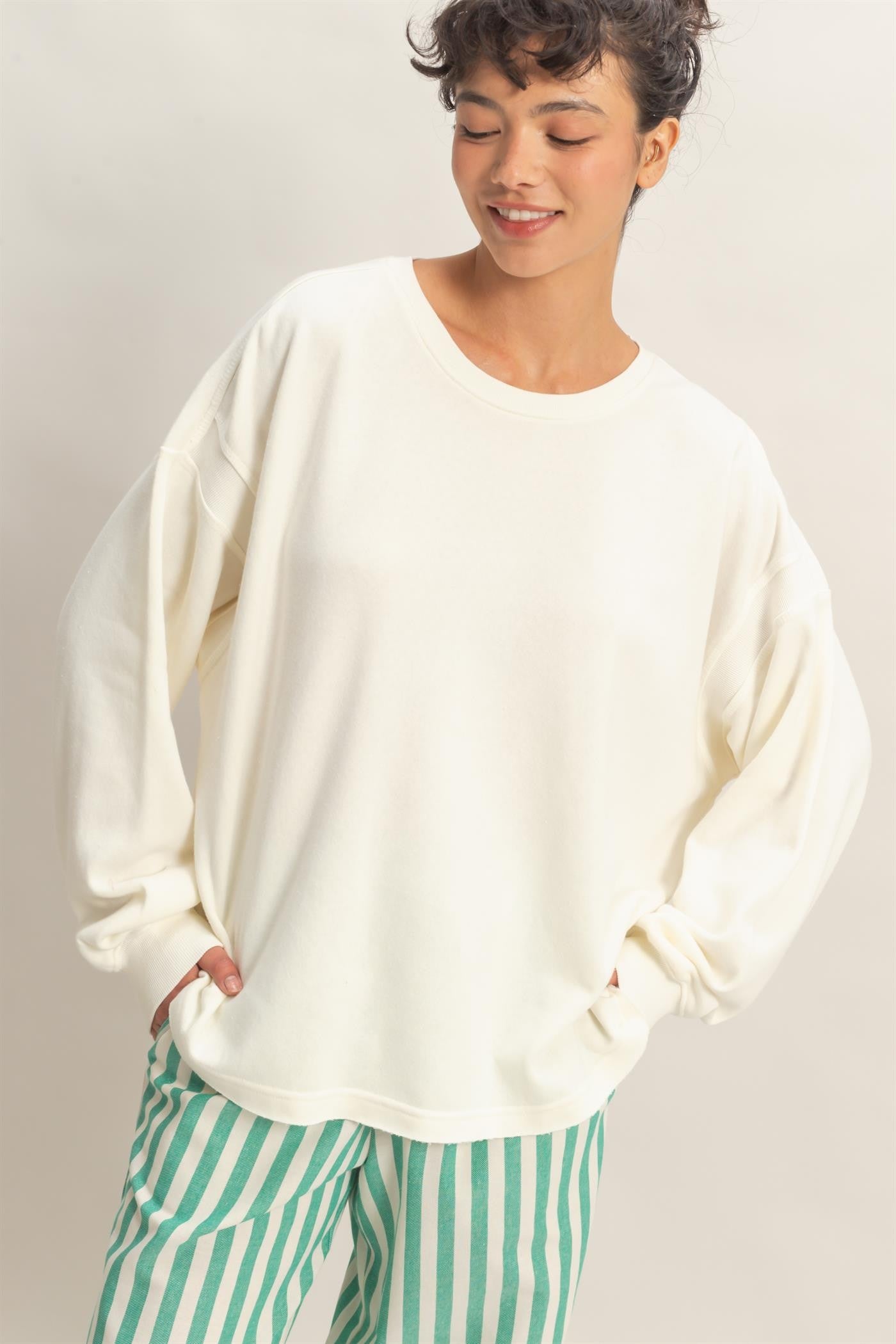 Cream Oversized Cutout Back Sweatshirt