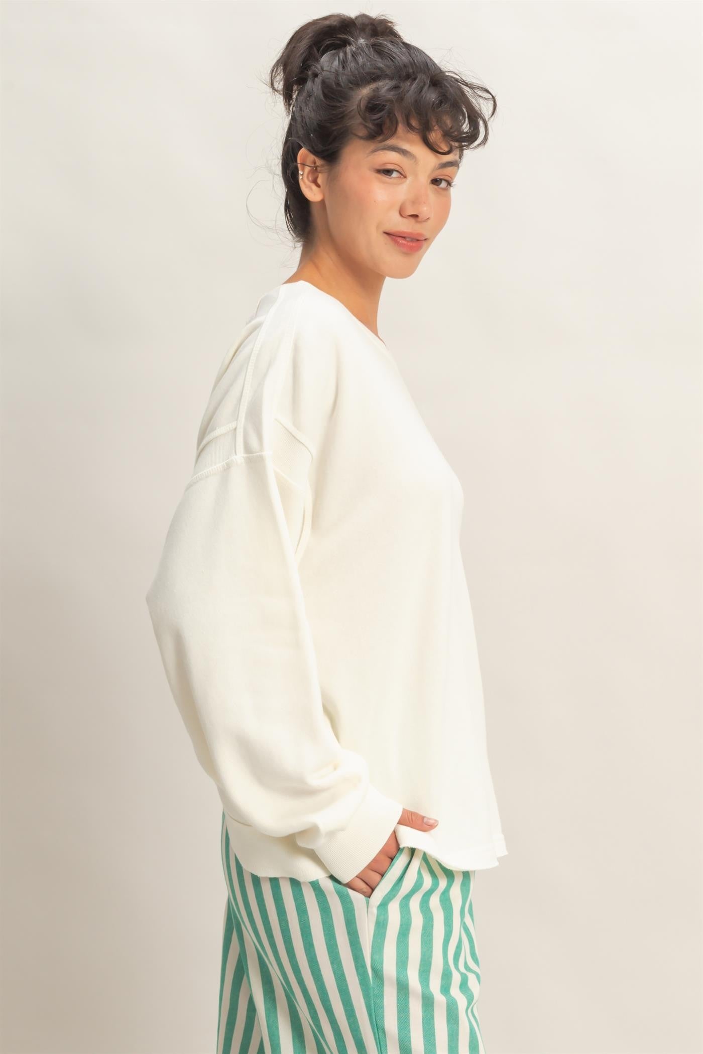 Cream Oversized Cutout Back Sweatshirt