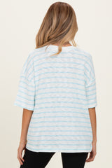 Light Blue Oversized Striped Maternity Short Sleeve Top