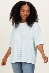 Light Blue Oversized Striped Maternity Short Sleeve Top