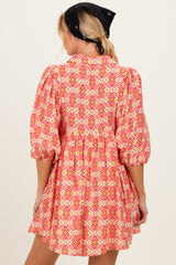 Red Print Collared Balloon Sleeve Maternity Dress