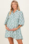 Green Print Collared Balloon Sleeve Maternity Dress