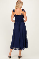 Navy Shoulder Tie Midi Dress