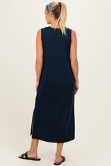Navy Sleeveless Maternity Midi Dress