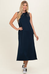 Navy Sleeveless Maternity Midi Dress