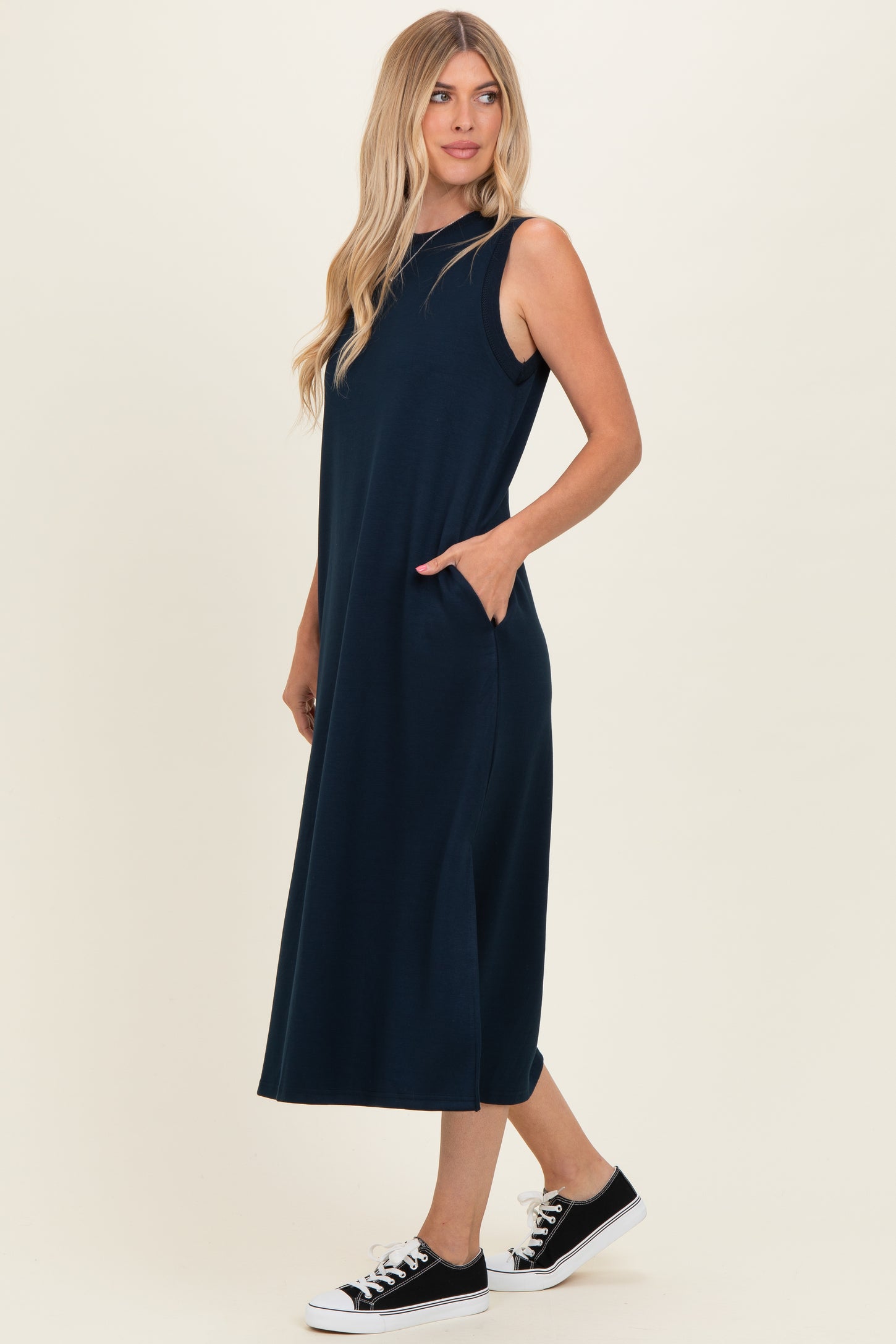 Navy Sleeveless Midi Dress