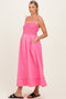 Pink Smocked Shoulder Tie Maternity Midi Dress