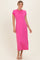 Fuchsia Contrast Trim Short Sleeve Midi Dress