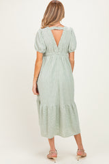Sage Lace V-Neck Puff Sleeve Maternity Maxi Dress