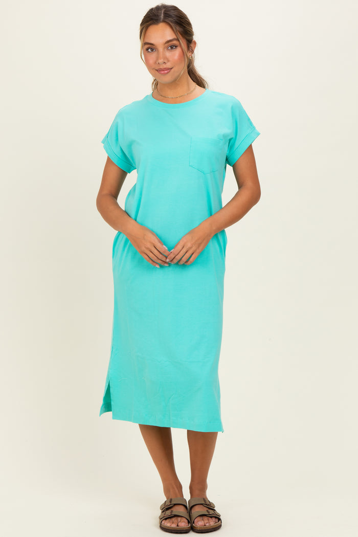Mint Pocket Front Maternity Midi T-Shirt Dress