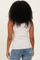 Sand Beige Ribbed High Neck Tank Top