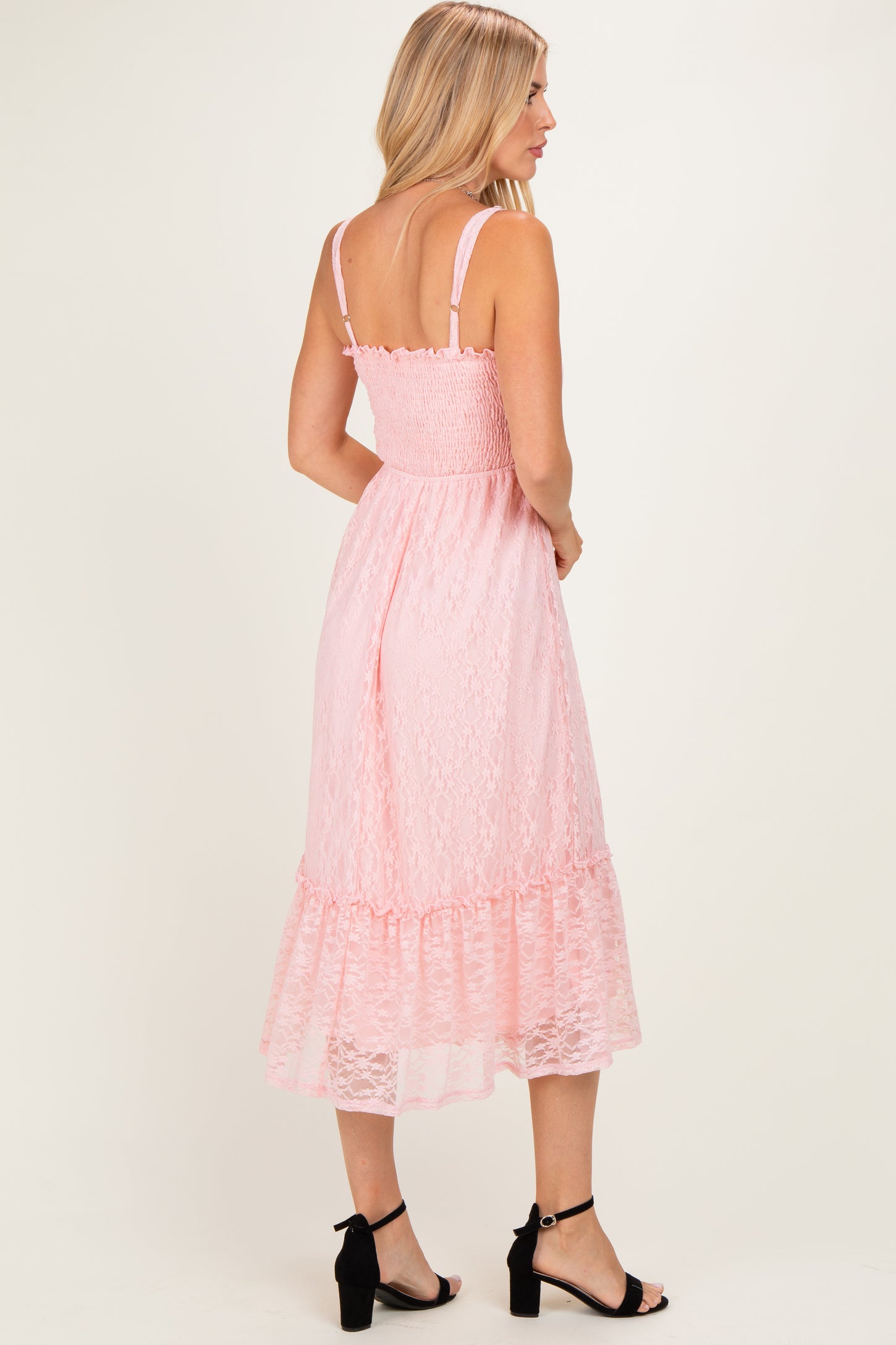 Light Pink Sleeveless Lace Maxi Dress