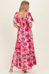 Fuchsia Floral Smocked Tiered Maxi Dress