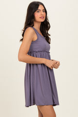 Lavender Ribbed Sleeveless Lettuce Trim Mini Dress