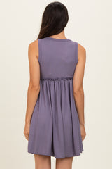 Lavender Ribbed Sleeveless Lettuce Trim Mini Dress