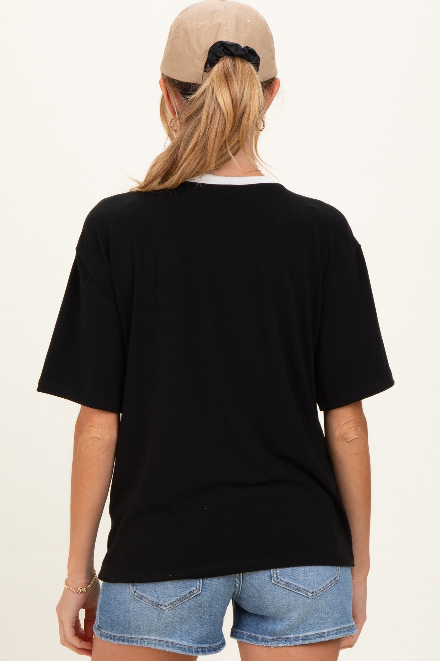 Black Relaxed Fit Contrast Neckline Maternity Tee