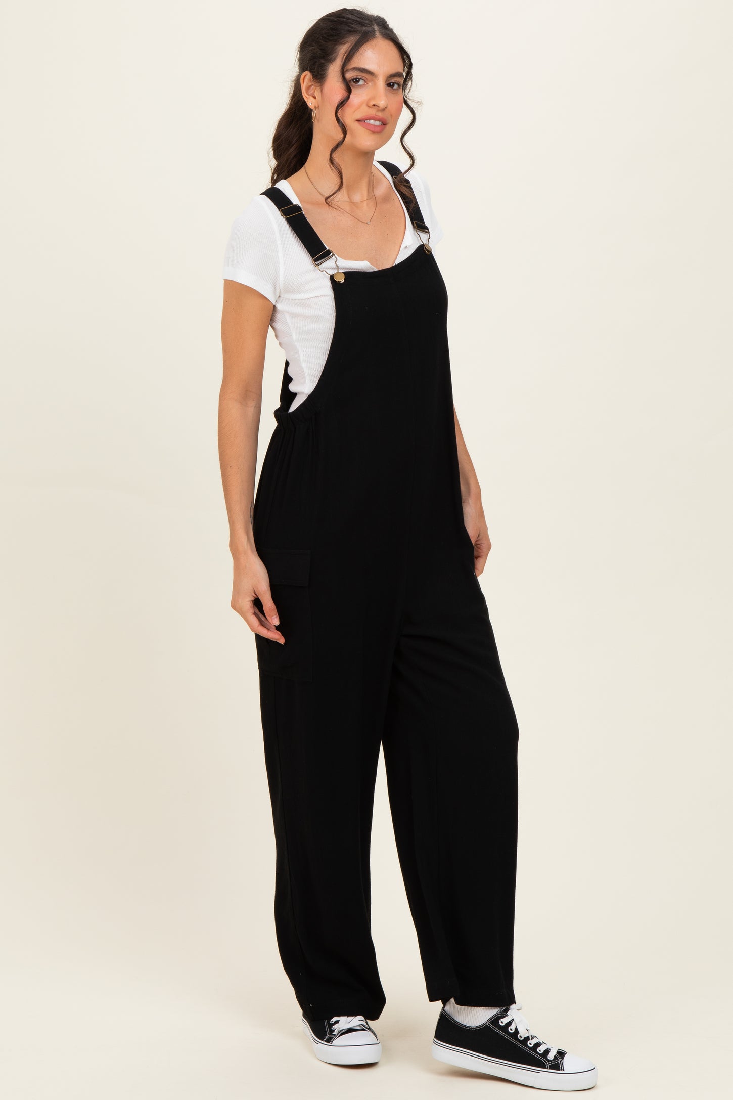 Black Straight Leg Adjustable Overalls