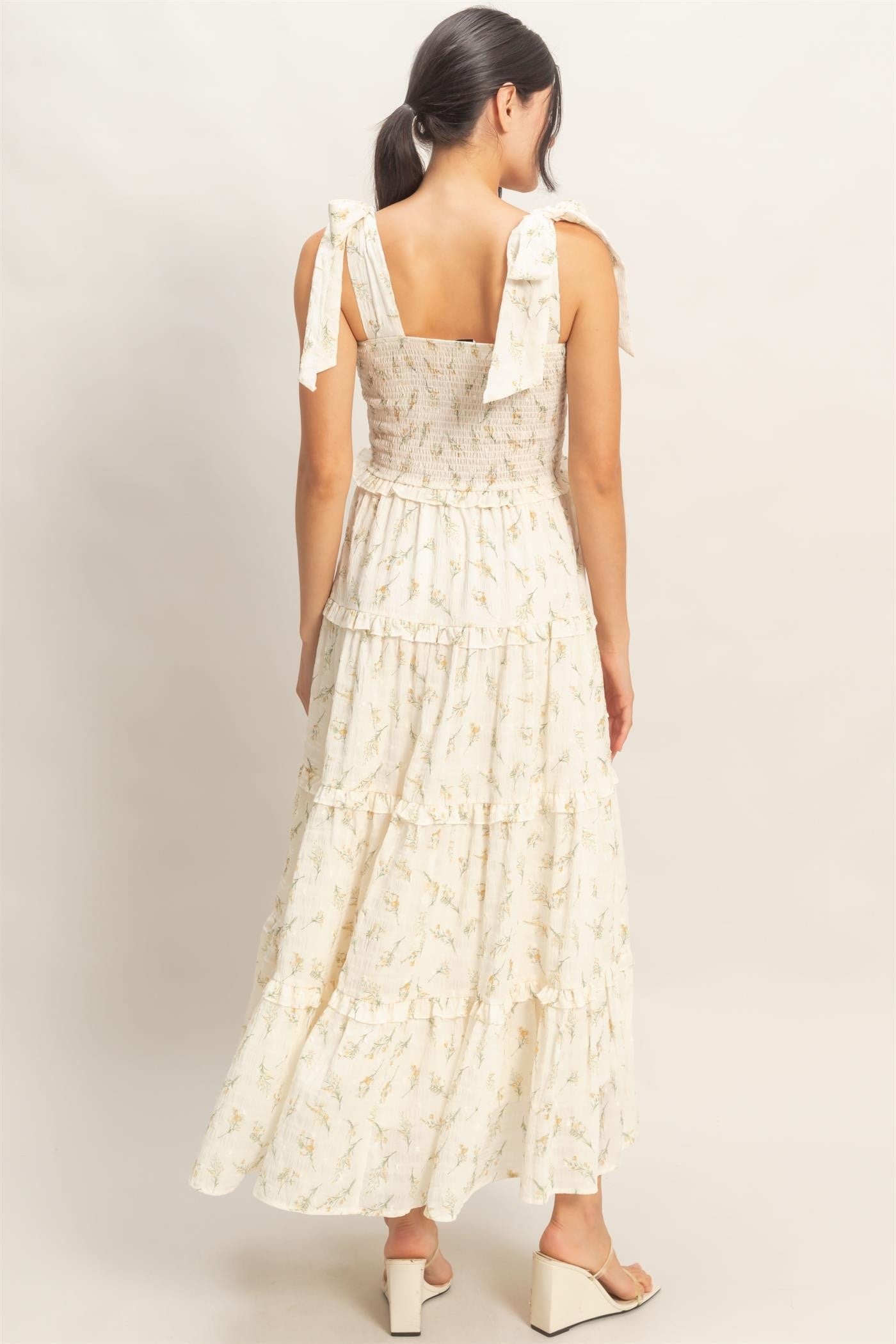 Yellow Floral Smocked Tiered Maxi Dress