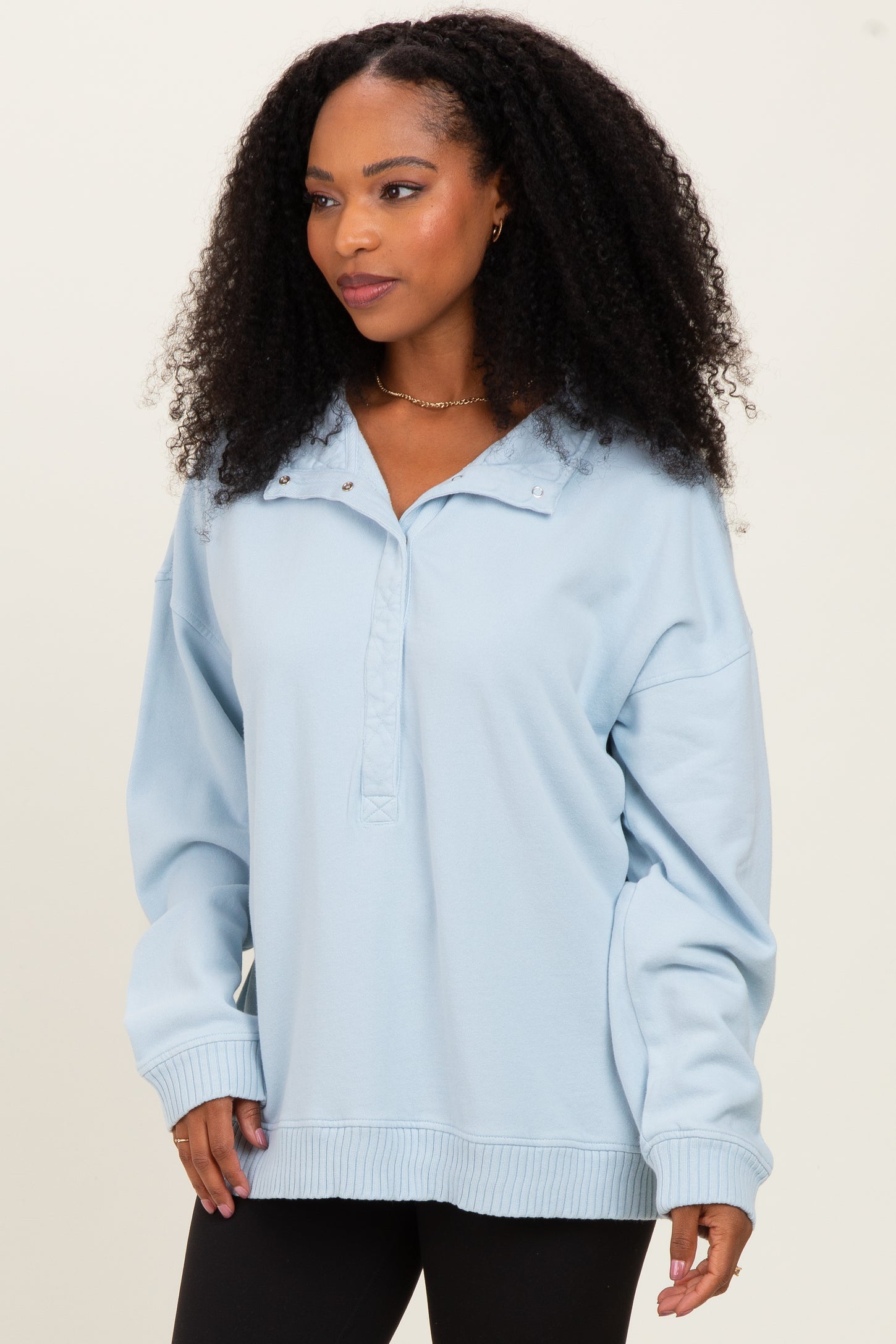 Light Blue Snap Collar Oversized Sweatshirt