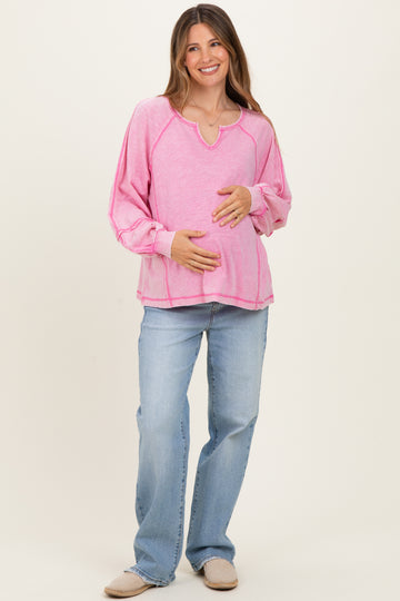 Bubble Pink Mineral Wash Exposed Seam Maternity Top