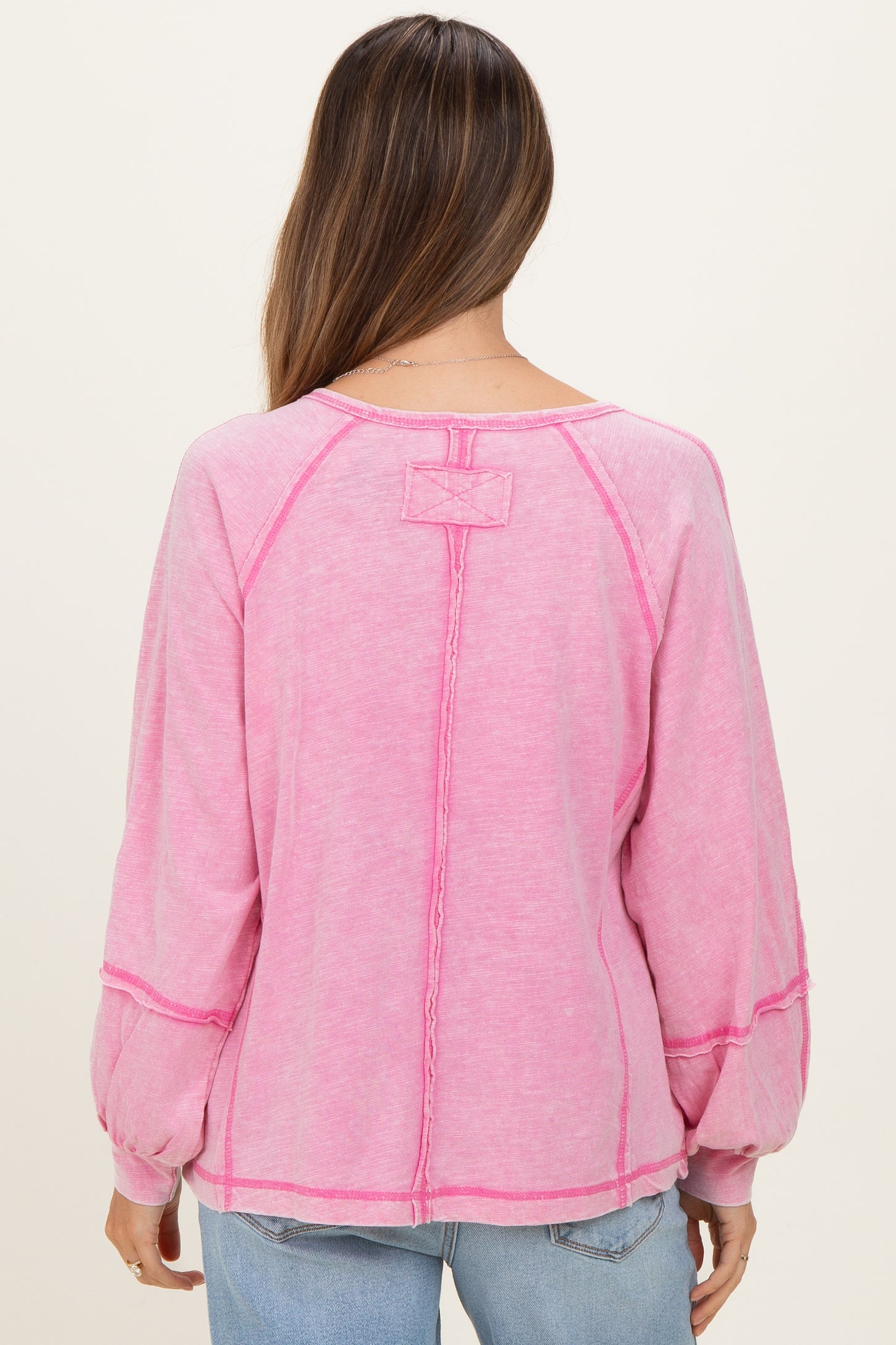 Bubble Pink Mineral Wash Exposed Seam Maternity Top