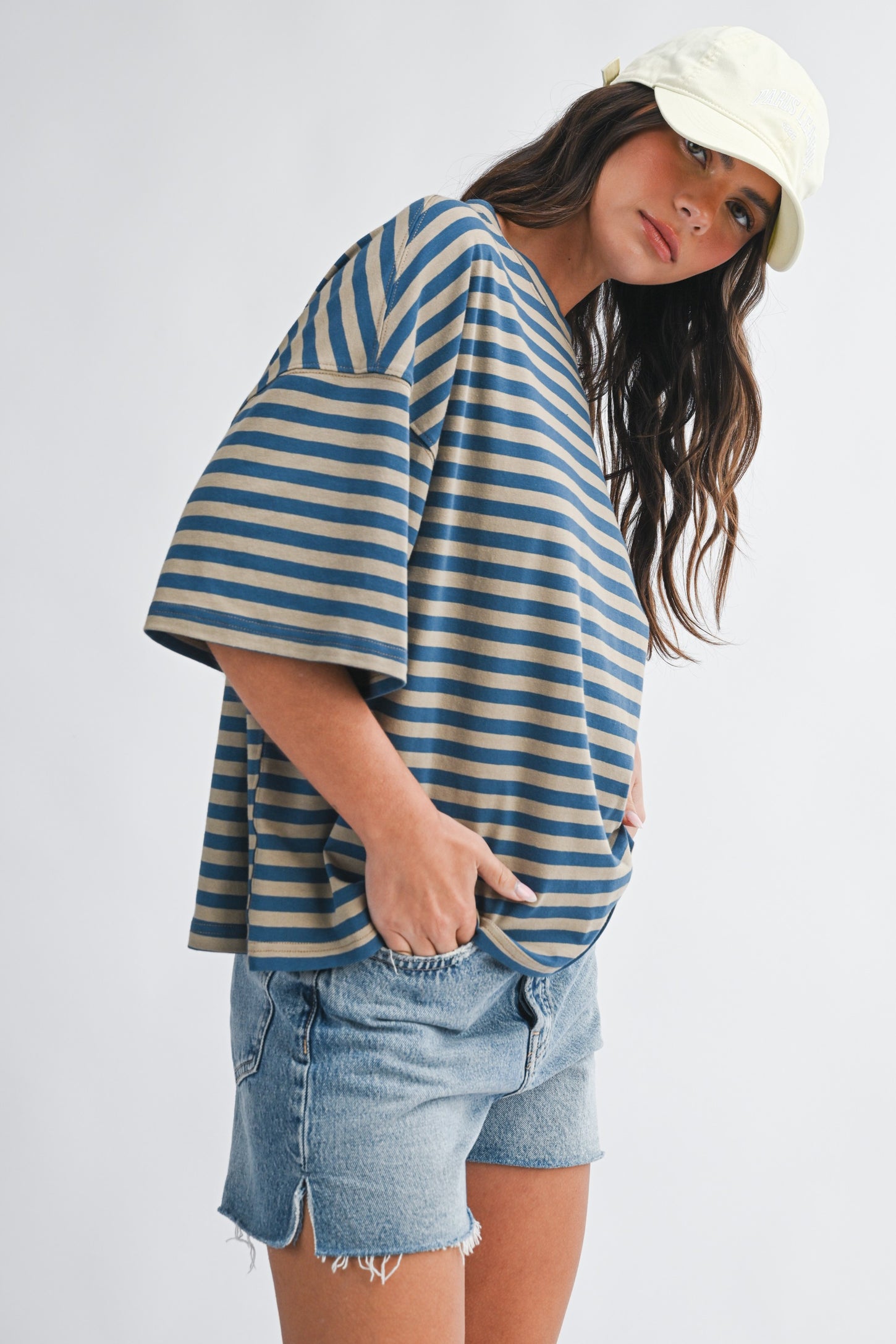 Tan Oversized Striped Boyfriend Tee
