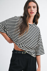 Ivory Oversized Striped Boyfriend Tee
