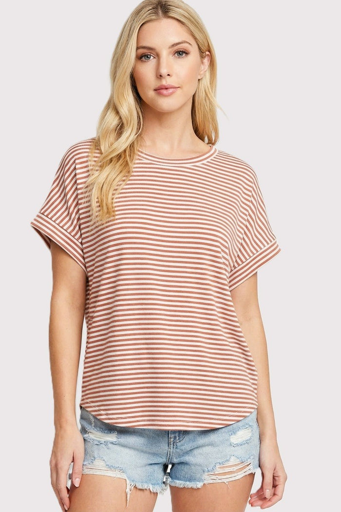 Copper Striped Short Sleeve Maternity Top
