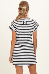 Black Textured Stripe Knit Maternity T-Shirt Dress