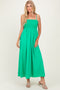 Green Pom Pom Strap Smocked Maxi Dress