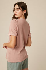 Blush Waffle Knit Lace-Up Top